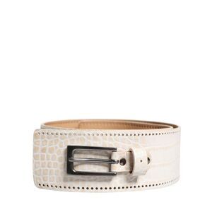 Scervino Street White Textured Leather Wide SilverMetal Buckle Women's Belt